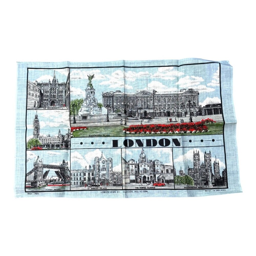 Vintage Ulster Linen London Tea Towel City Scape Westminster Abbey Made Ireland